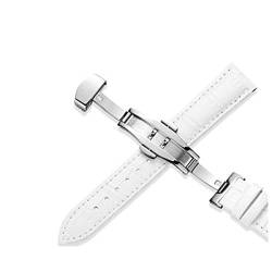 Uhrenarmband Leder 20mm 22mm Edelstahl-Schmetterlings-Bügel 12-24mm Uhrenarmbänder Weiß,17mm von Jksdp