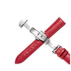 Uhrenarmband Leder 20mm 22mm Edelstahl-Schmetterlings-Bügel 12-24mm Uhrenarmbänder rot,20mm von Jksdp