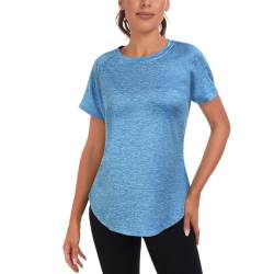 Jlowesun Sport Oberteile Damen Kurzarm,Leichtes Atmungsaktiv Funktions Back Mesh Sportshirt Damen,Rundhals Sport Top Damen Passend für Fitness Laufshirt Yoga L von Jlowesun