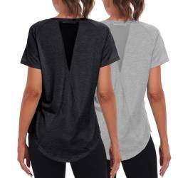 Jlowesun Sportshirt Damen Atmungsaktiv,Kurzarm Leichtes Funktions Back Mesh Sport Oberteile Damen,Rundhals Sport Top Damen Passend für Fitness Laufshirt Yoga S von Jlowesun