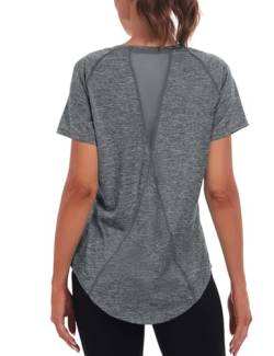 Jlowesun Sportshirt Damen Atmungsaktiv,Kurzarm Leichtes Funktions Back Mesh Sport Oberteile Damen,Rundhals Sport Top Damen Passend für Fitness Laufshirt Yoga S von Jlowesun