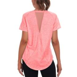 Jlowesun Sportshirt Damen Tanktop Locker Kurzarm, Leichtes Atmungsaktiv Funktions Back Mesh Yoga Oberteil Damen,Rundhals Sport Top Damen Passend für Fitness Laufshirt Yoga M von Jlowesun