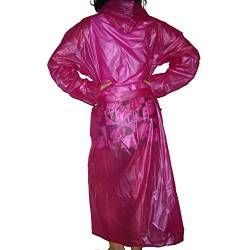 JnDee Qualität Smooth Soft siehe durch Kunststoff PVC Vinyl Kapuzen Regenmantel Mac Unisex Wasserdicht Full Länge Coat Gr. X-Large, rot von JnDee