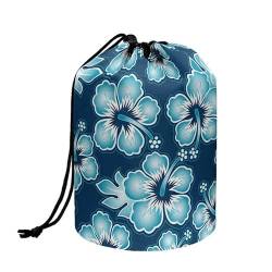 Jndtueit Cartoon Faultier Kordelzug Make-up Tasche, Kuh Spots Große Kapazität Kosmetiktasche, Reise Kulturbeutel für Zuhause Reisen, Blau Hibiskus Blume von Jndtueit