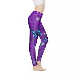 Jndtueit Damen Activewear Leggings Nahtlose Hohe Taille Workout Yoga Hose XS-3XL, violettfarbener schmetterling, XL von Jndtueit