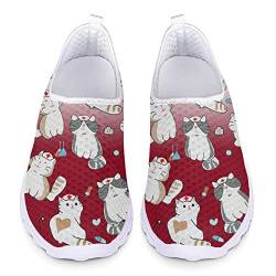 Jndtueit Damen Laufschuhe Cartoon Krankenschwester Katzen Muster Trainer Sneakers mit Slip-On Mesh Atmungsaktive Jogger Sport Strand von Jndtueit