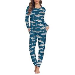 Jndtueit Damen Pyjama Set mit Tasche Nachtwäsche Top und Hose Größe XS-6X, Grauer Hai, 32 von Jndtueit