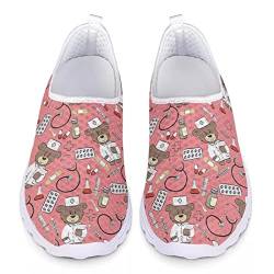 Jndtueit Damen Slip On Mesh rutschfeste Atmungsaktive Wanderschuhe Kawaii Nurse Print Casual Flats Leichte Laufschuhe von Jndtueit