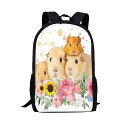 Jndtueit Kinder-Rucksack mit Skelett-Totenkopf-Motiv, Rosen-Druck, Schultasche für Erwachsene und Kinder, Reisetag, Meerschweinchen von Jndtueit