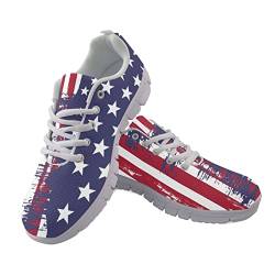 Jndtueit Laufschuhe für Unisex Damen Herren Amerikanische Flagge Muster Atmungsaktives Mesh Walking Road Schuhe Jogger Sneakers von Jndtueit