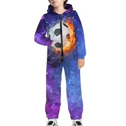 Jndtueit Mädchen Jungen Mode Einteiler Pyjama Jumpsuit mit Tasche Alter 7-16 Jahre, Wasser- und Feuerfußball, 11-14 Jahre von Jndtueit