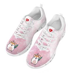 Jndtueit Süße Hamster Print Mesh Trainer Walking Laufschuhe Lustige Krankenschwester Muster Rosa Atmungsaktive Casual Sneakers rutschfest von Jndtueit