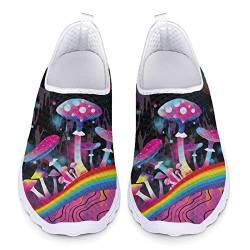Jndtueit Trippy Mushroom Womens Trainers Shoes, Rainbow Stripes Mesh Flats Lightweight Road Running Walking Sneakers, Colorful von Jndtueit