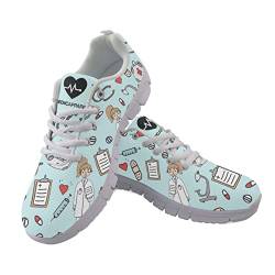 Jndtueit Womens Slip on Sneaker Sneakers Cute Cartoon Krankenschwester Muster Schnürschuhe Atmungsaktive Schuhe Laufschuhe Walking Road Krankenschwester Schuhe von Jndtueit