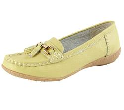 Jo & Joe Damen Leder Mokassins Loafer Plimsole Pumps Damen Quaste Flache Schuhe, Grün - lime - Größe: 38 EU von Jo & Joe