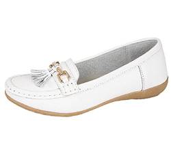 Jo & Joe Damen Leder Mokassins Loafer Plimsole Pumps Damen Quaste Flache Schuhe, Weiß - weiß - Größe: 41 EU von Jo & Joe
