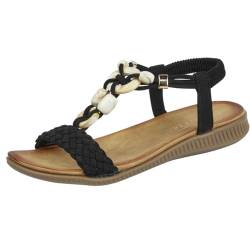 Jo & Joe Damen-Sandalen aus Kunstleder mit Marmorperlen, T-Verschluss, elastische Slingback-Sandalen, Schwarz , 39 EU von Jo & Joe