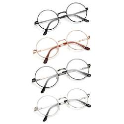 4 Stueck Lesebrille Damen Herren +2.5 Rund Retro Klar Linse Metall Rahmen Nerdbrille + Brillenband von JoXiGo