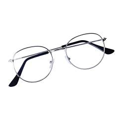 JoXiGo Lesebrille Damen Herren Silber +1.0 Metall Rahmen Nerdbrille Klar Linse + Brillenband von JoXiGo