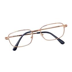 JoXiGo Lesebrille Herren Damen Gold +1.5 Rechteckig Metall Rahmen Klar Linse + Brillenband von JoXiGo