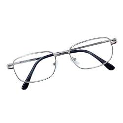 JoXiGo Lesebrille Herren Damen Silber +2.5 Rechteckig Metall Rahmen Klar Linse + Brillenband von JoXiGo