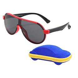 JoXiGo Polarisierte Sonnenbrille für Kinder, Jungen und Mädchen, UV-Schutz, bruchsicher (3-12 Jahre) + Brillenbänder + Brillenetui, rot von JoXiGo