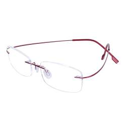 Randlos Lesebrille +2.5 für Damen Herren Ultraleicht (13g) Flexibel Rahmen mit Brillenetuis, Rot +2.5 (60-64 Jahre) von JoXiGo