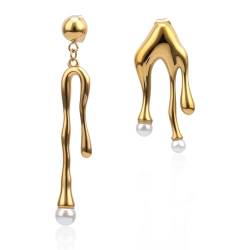 Joacii 18K vergoldete Schmelzflüssigkeit Asymmetrische Wassertropfen Ohrringe Unregelmäßige Tear Drop Intarsien Perlen Ohrstecker für Frauen von Joacii