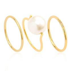 Joacii Gold überzogen Stapeln Verlobungsringe für Frauen Simulierte Perle Fidget Ringe Komfort Fit Größe 7 von Joacii