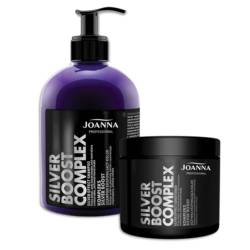 JOANNA Professional Silver Boost Komplex - Shampoo und Haarspülung SET für Frauen - Farbverbessernde - Neutralisierung von Unerwünschten Gelbtönen - Silber Kühle Reflexe - Inhalt 500g von Joanna