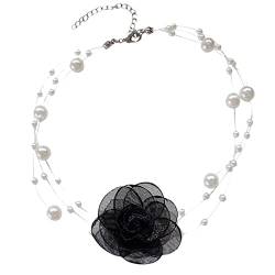Joberio Perle Blume Chocker,Choker-Halskette für Frauen | Mit Perle und Rose Blume Vintage Choker Halskette Band für Romantisches Geschenk von Joberio