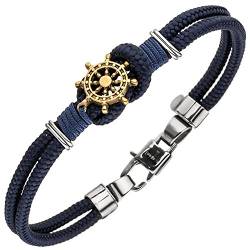 Jobo Damen Armband Steuer Steuerrad 2-reihig Baumwolle dunkelblau mit Edelstahl 21 cm von Jobo