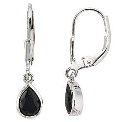 Jobo Damen Boutons Tropfen 925 Sterling Silber 2 Zirkonia schwarz Ohrringe Ohrhänger von Jobo