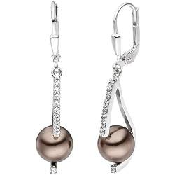 Jobo Damen-Ohrhänger aus 925 Silber mit braunen synthetischen Perlen und Zirkonia von Jobo