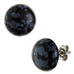 Jobo Damen Ohrstecker rund 925 Sterling Silber 2 Schneeflocken-Obsidiane Ohrringe von Jobo