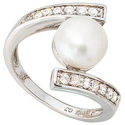 Jobo Damen Ring 925 Sterling Silber 1 Süßwasser Perle mit Zirkonia perlenring Größe 58 von Jobo