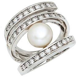 Jobo Damen-Ring aus 925 Silber mit Perle und 31 Zirkonia Größe 60 von Jobo