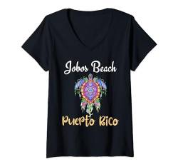 Damen Jobos Beach Puerto Rico — Familienmatch mit floralen Schildkröten T-Shirt mit V-Ausschnitt von Jobos Beach Puerto Rico