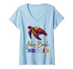 Damen Jobos Beach Puerto Rico — Familienmatch mit floralen Schildkröten T-Shirt mit V-Ausschnitt von Jobos Beach Puerto Rico