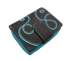 kleine echt Leder Damen Geldbörse Portemonnaie mit RFID Schutz softes Rindleder mit Stickerei Jockey Club Loop (Aqua) von Jockey Club