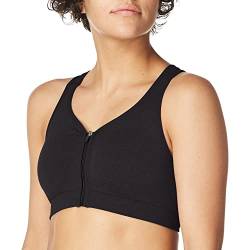 Jockey Damen Mid Impact Reißverschluss vorne Sport-BH, Blickdicht, Schwarz, X-Large von Jockey