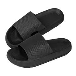 Jodimitty Badeschuhe Damen Cozyslides Hausschuhe rutschfeste Badeschuhe Sommer Strand Pool Sliders, Eva Super Weich Massage Kissen Schlappen Dicke Unterseite Hausschuhe (Schwarz, 41/42 EU) von Jodimitty