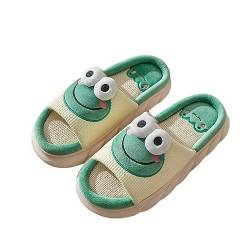 Jodimitty Grüne Frosch Damen Hausschuhe Baumwolle Leinen Offene Hausschuhe, Weicher Komfort EVA Dicke Sohle Womens Slippers Niedliche 3D Tier Wolkenschuhe für Drinnen (35/36 EU) von Jodimitty