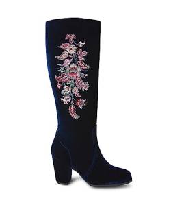 Joe Browns Damen Boutique Kniehohe Blumenstickerei aus Samt Mode-Stiefel, Marineblau, 36 EU von Joe Browns