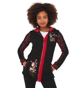 Joe Browns Damen Festive Novelty Rudolph Embroidered Full Zip Hoodie Hooded Sweatshirt, Black, 34 von Joe Browns