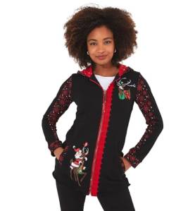 Joe Browns Damen Festive Novelty Rudolph Embroidered Full Zip Hoodie Hooded Sweatshirt, Black, 36 von Joe Browns