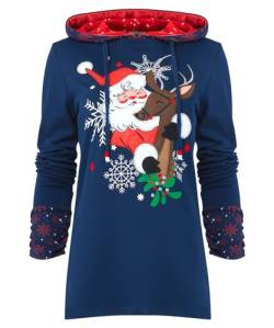 Joe Browns Damen Festive Novelty Santa Graphic Contrast Pattern Hoodie Hooded Sweatshirt, Navy, 32 von Joe Browns