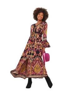 Joe Browns Damen Maxikleid im Boho-Stil, mit Knopfleiste und Schnürung an der Taille Kleid, Multi, 40 von Joe Browns