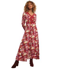 Joe Browns Damen Maxikleid mit geknöpftem Blumenmuster, Boho Lässiges Kleid, rot, 38 von Joe Browns