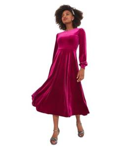 Joe Browns Damen Puff Sleeve Full Skirt Velvet Midi Dress Lässiges Abendkleid, Magenta, 38 von Joe Browns
